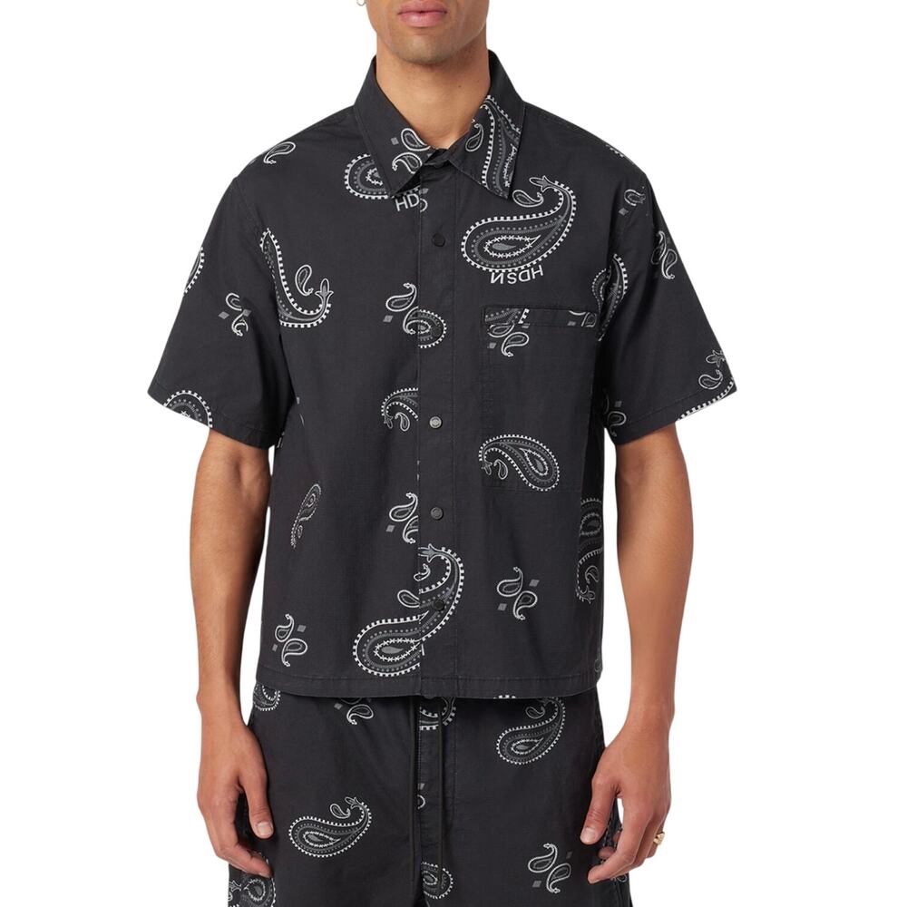 HUDSON Men’s Black and Gray Paisley Snap Front Pocket Shirt